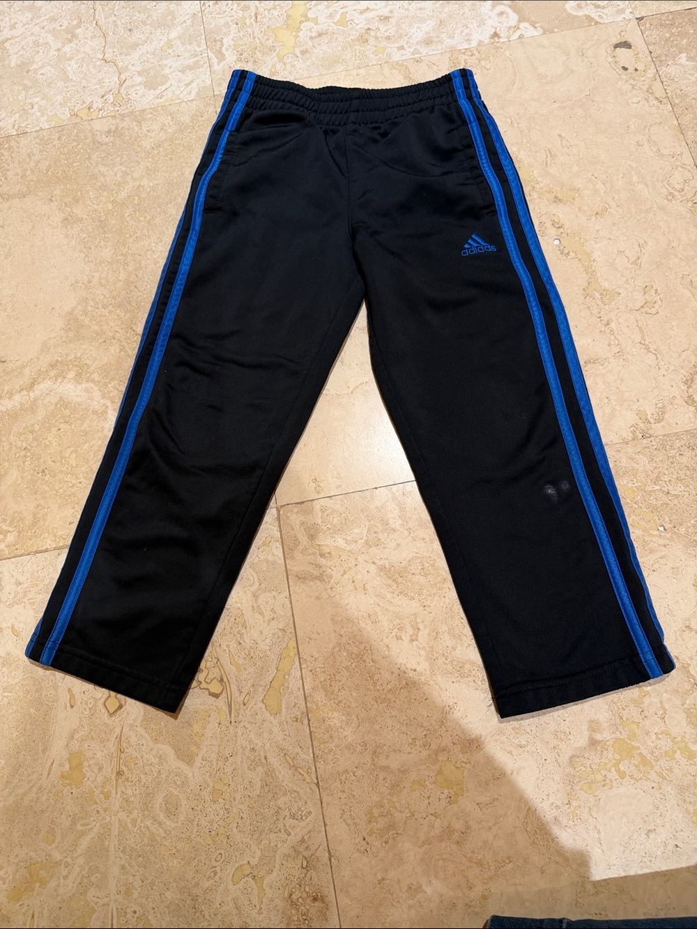 Kids adidas Black Joggers with Blue Side Stripes - Kids 5T